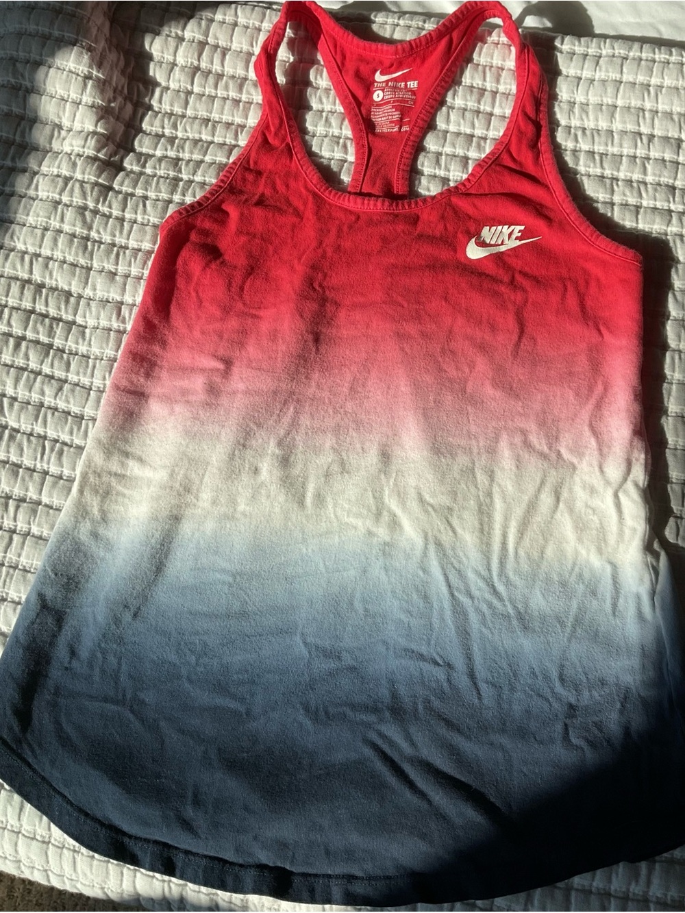 Nike Red to Blue Ombre Racerback Tank with White Logo Small